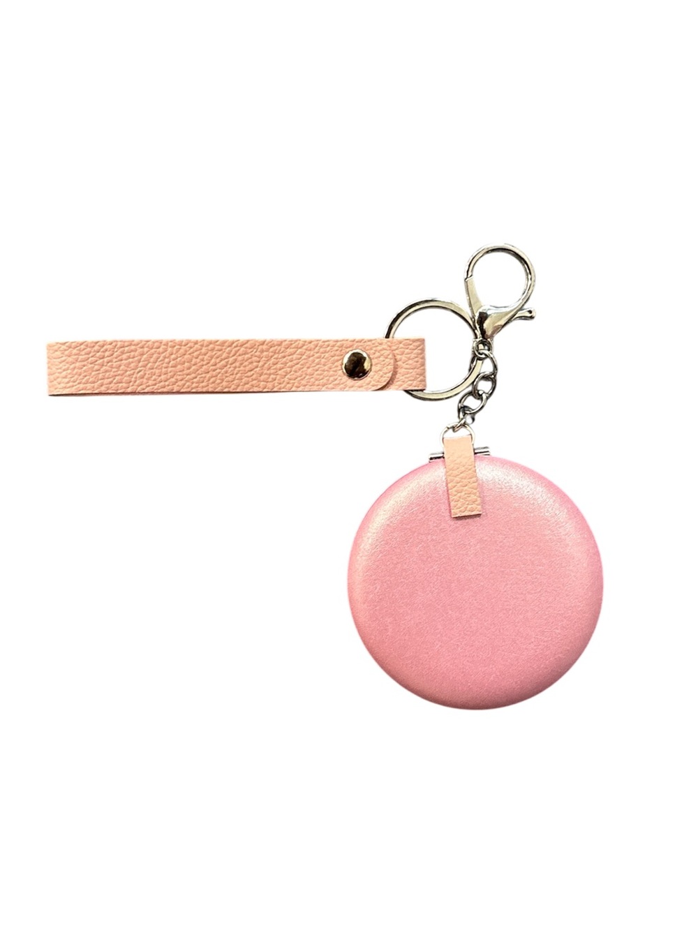 Pink Leatherette Round Keychain Bag Charm Wristlet With Mirrors NWOT